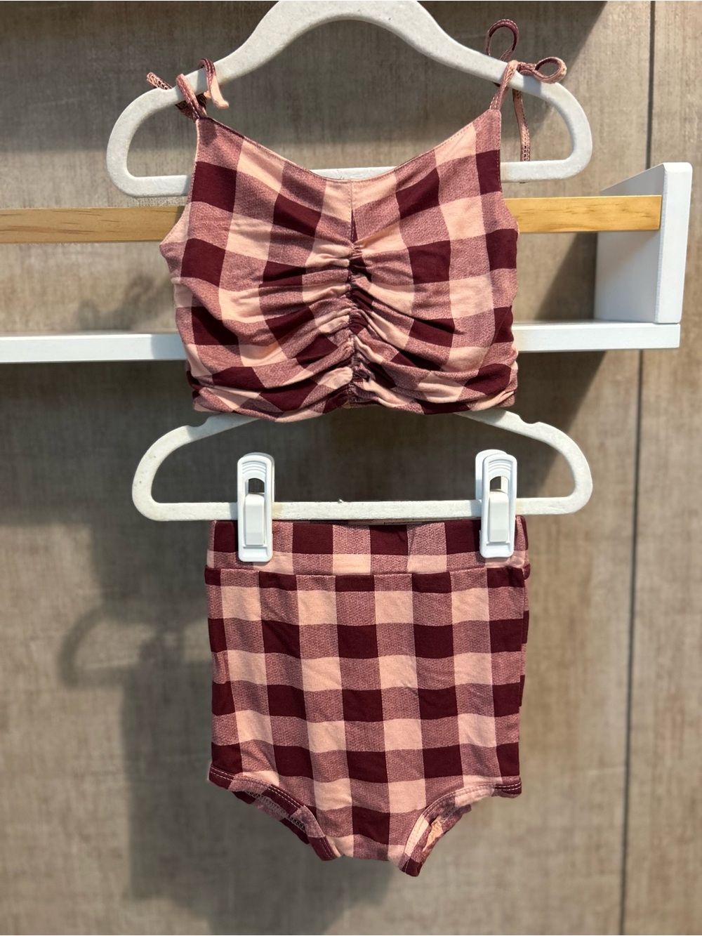 kate quinn Mauve and Burgundy Gingham Two-Piece Set